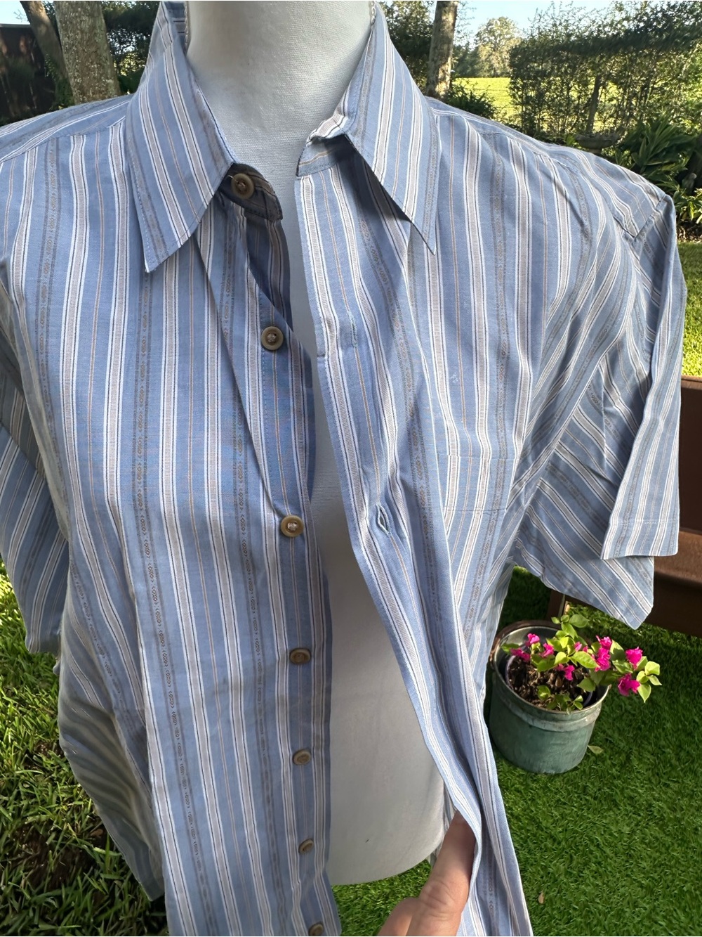Arrow Light Blue and White Vertical Stripe Short Sleeve Shirt